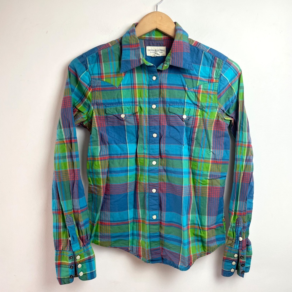 Denim & Supply Ralph Lauren Western Shirt Plaid Snap Button Sz Small Cowgirl